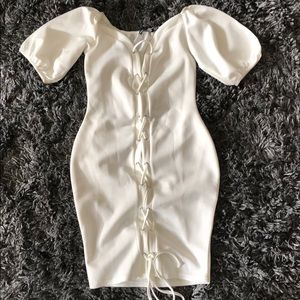 White bodycon lace up dress